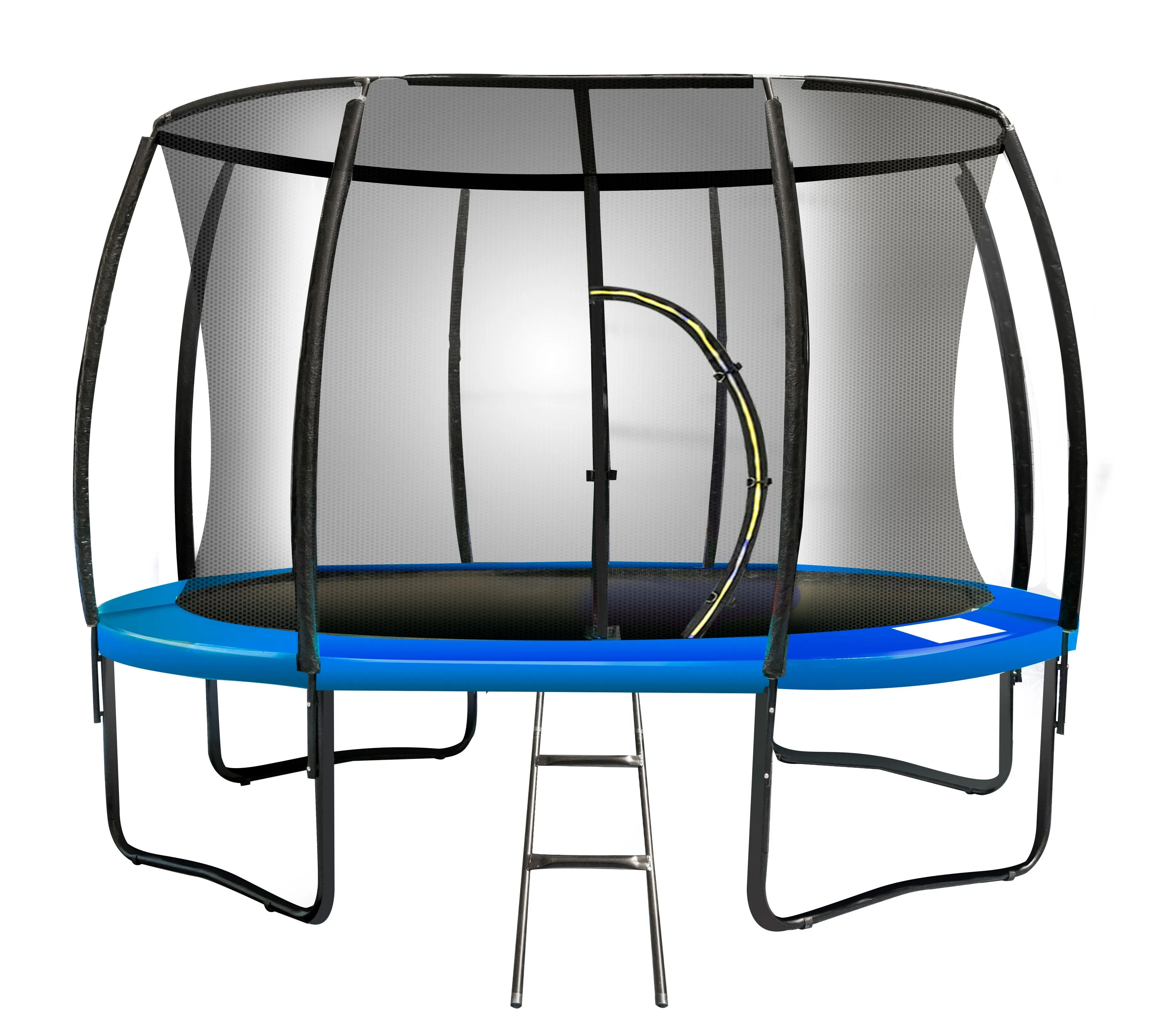 10ft Round Trampoline with Free Ladder, Spring Mat, Safety Pad Cover, and Enclosure - Blue