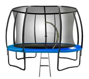 10ft Round Trampoline with Free Ladder, Spring Mat, Safety Pad Cover, and Enclosure - Blue