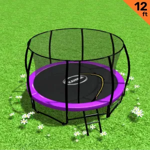 12ft Trampoline with Free Ladder, Spring Mat, Net, Safety Pad Cover, and Round Enclosure - Purple