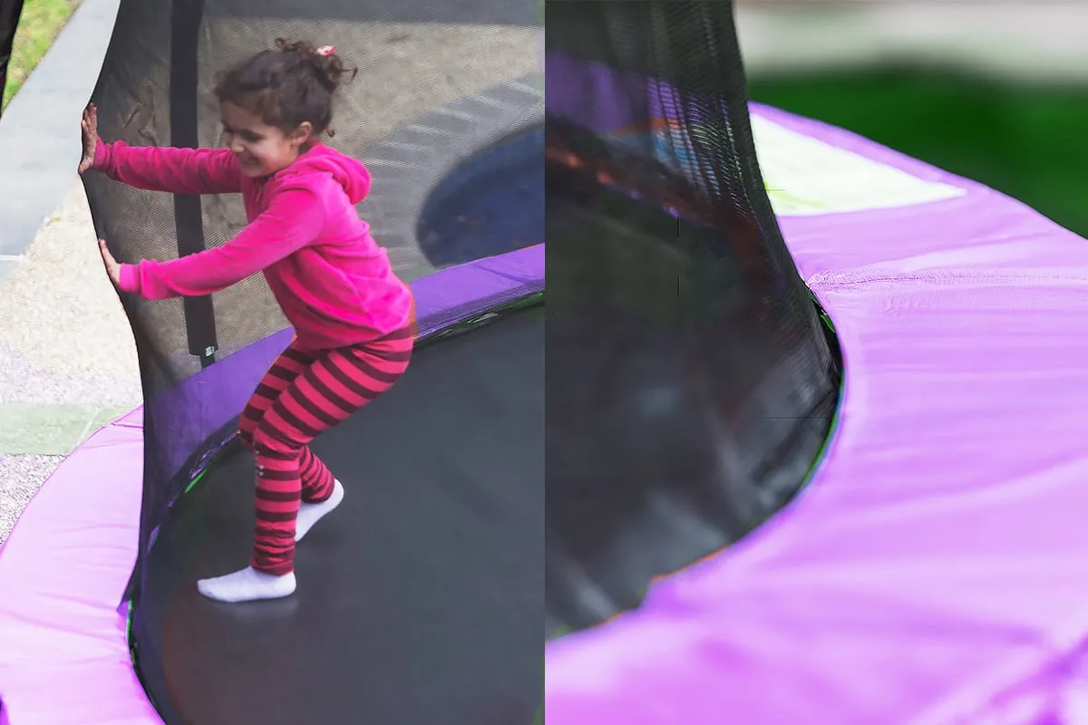 12ft Trampoline with Free Ladder, Spring Mat, Net, Safety Pad Cover, and Round Enclosure - Purple