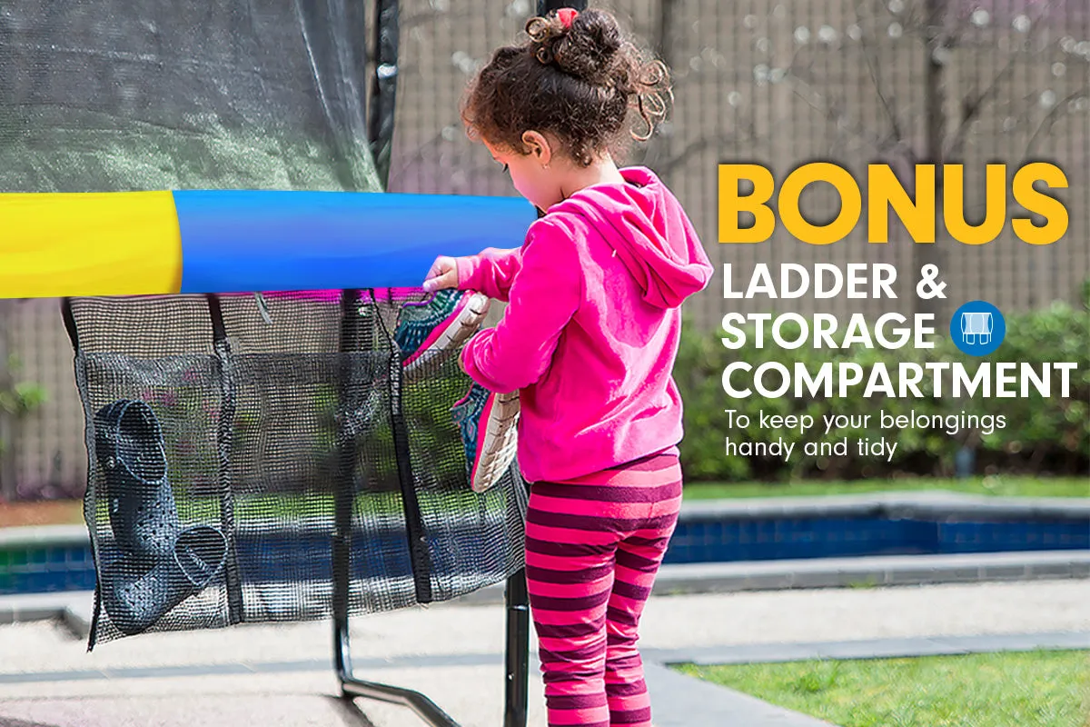 16ft Trampoline Safety Set: Ladder, Spring Mat, Net, Pad Cover - Rainbow