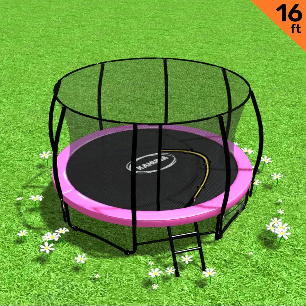 16ft Trampoline with Free Ladder, Spring Mat, Net, Safety Pad Cover, and Round Enclosure - Pink