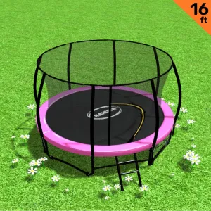 16ft Trampoline with Free Ladder, Spring Mat, Net, Safety Pad Cover, and Round Enclosure - Pink