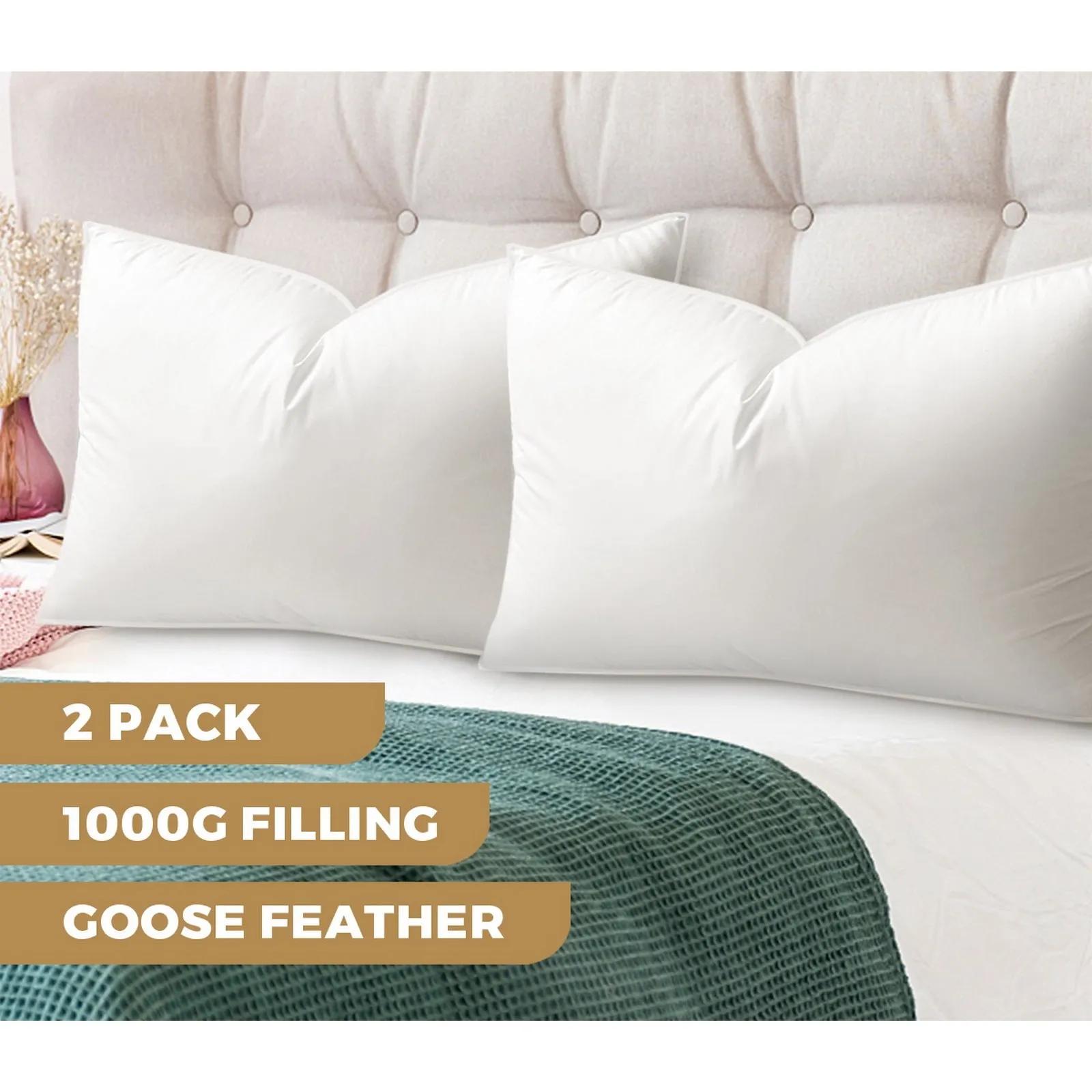 Bedra Bedding Pillow Goose Feather Down Pillows Twin Pack Standard Size Hotel