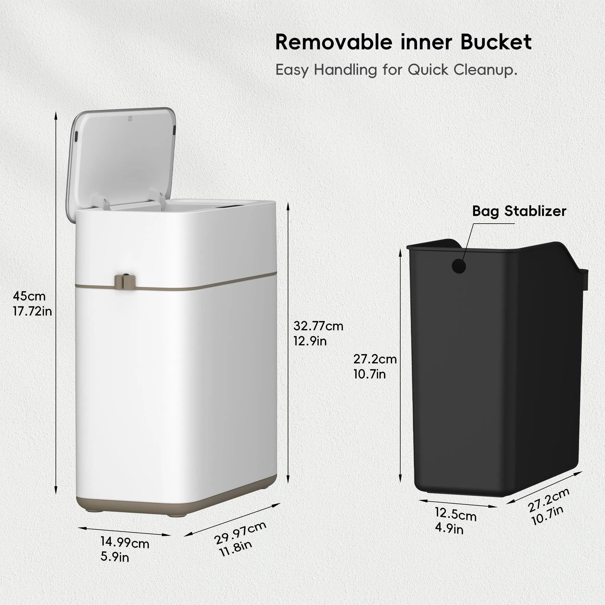 Bono Sensor Bathroom Trash Can with Lid - 8L/2.1 Gallon-White
