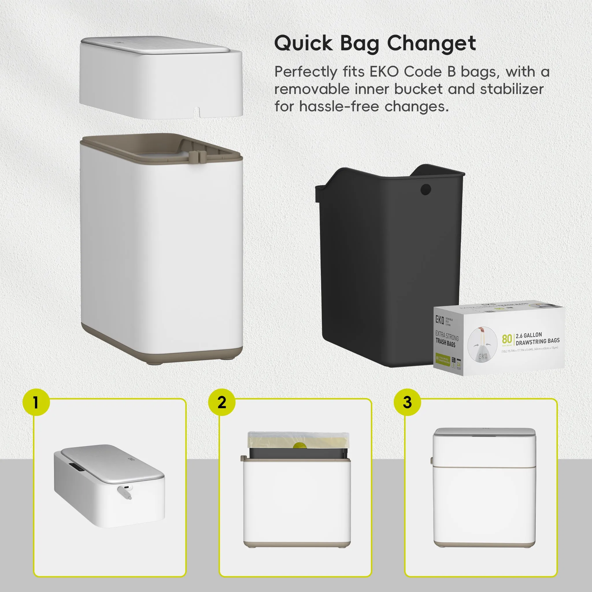Bono Sensor Bathroom Trash Can with Lid - 8L/2.1 Gallon-White