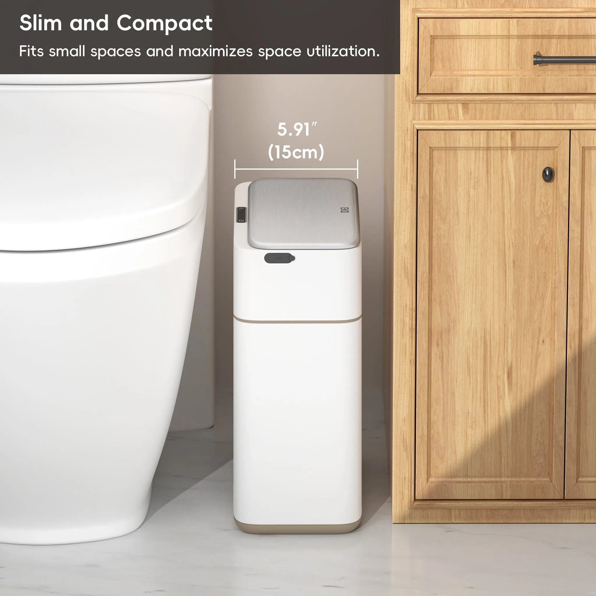 Bono Sensor Bathroom Trash Can with Lid - 8L/2.1 Gallon-White