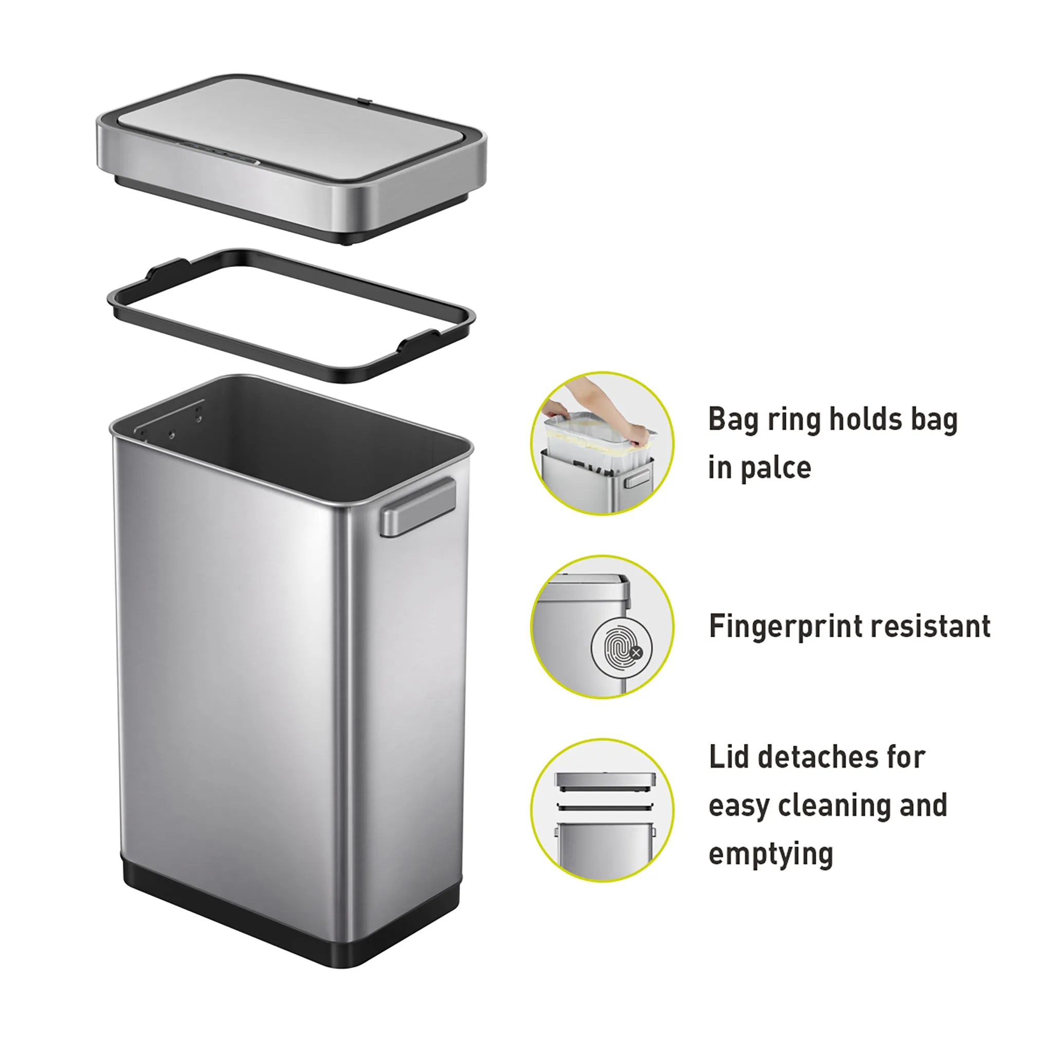 Deluxe Mirage-T Stainless Steel Motion Sensor Can - 50 Liter / 13.2 Gallon