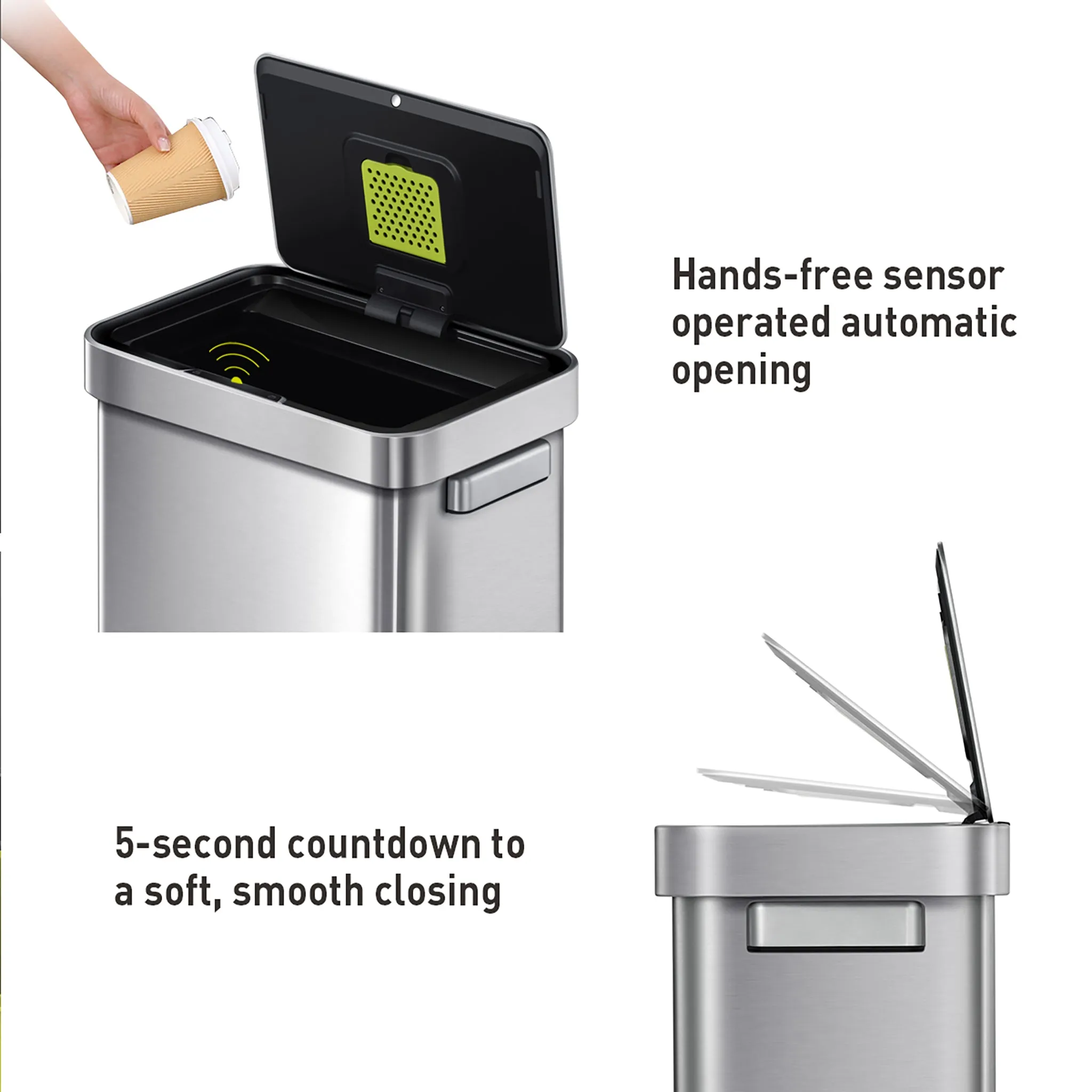 Deluxe Mirage-T Stainless Steel Motion Sensor Can - 50 Liter / 13.2 Gallon