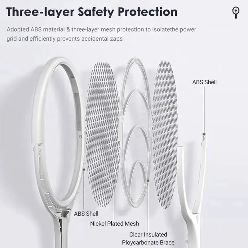 Fast Charging Racket Kill Fly Bug Safety Insulated Battery Powered Lamp ABS Adjustable Electric Mosquito Swatter 5 In 1