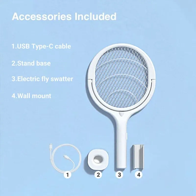 Fast Charging Racket Kill Fly Bug Safety Insulated Battery Powered Lamp ABS Adjustable Electric Mosquito Swatter 5 In 1