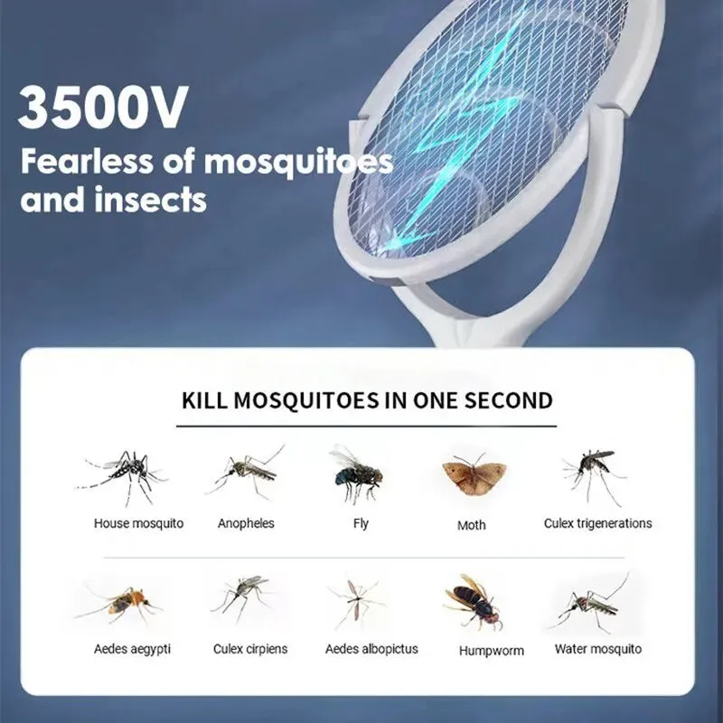 Fast Charging Racket Kill Fly Bug Safety Insulated Battery Powered Lamp ABS Adjustable Electric Mosquito Swatter 5 In 1