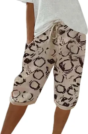 Linen Pants Women Drawstring Summer Loose Womens Capris Cotton Cargo Capri Pants for Women Stretch Petite Short