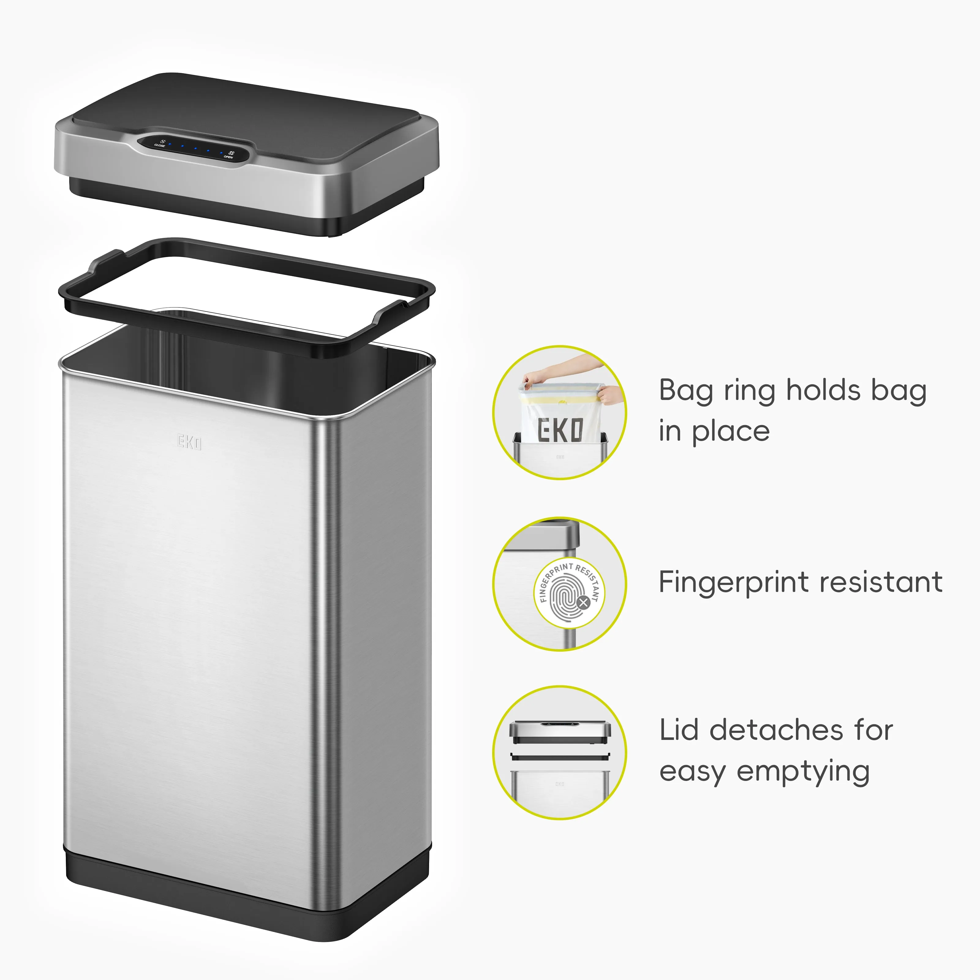 Mirage-T 50 Liter / 13.2 Gallon Stainless Steel Motion Sensor Can