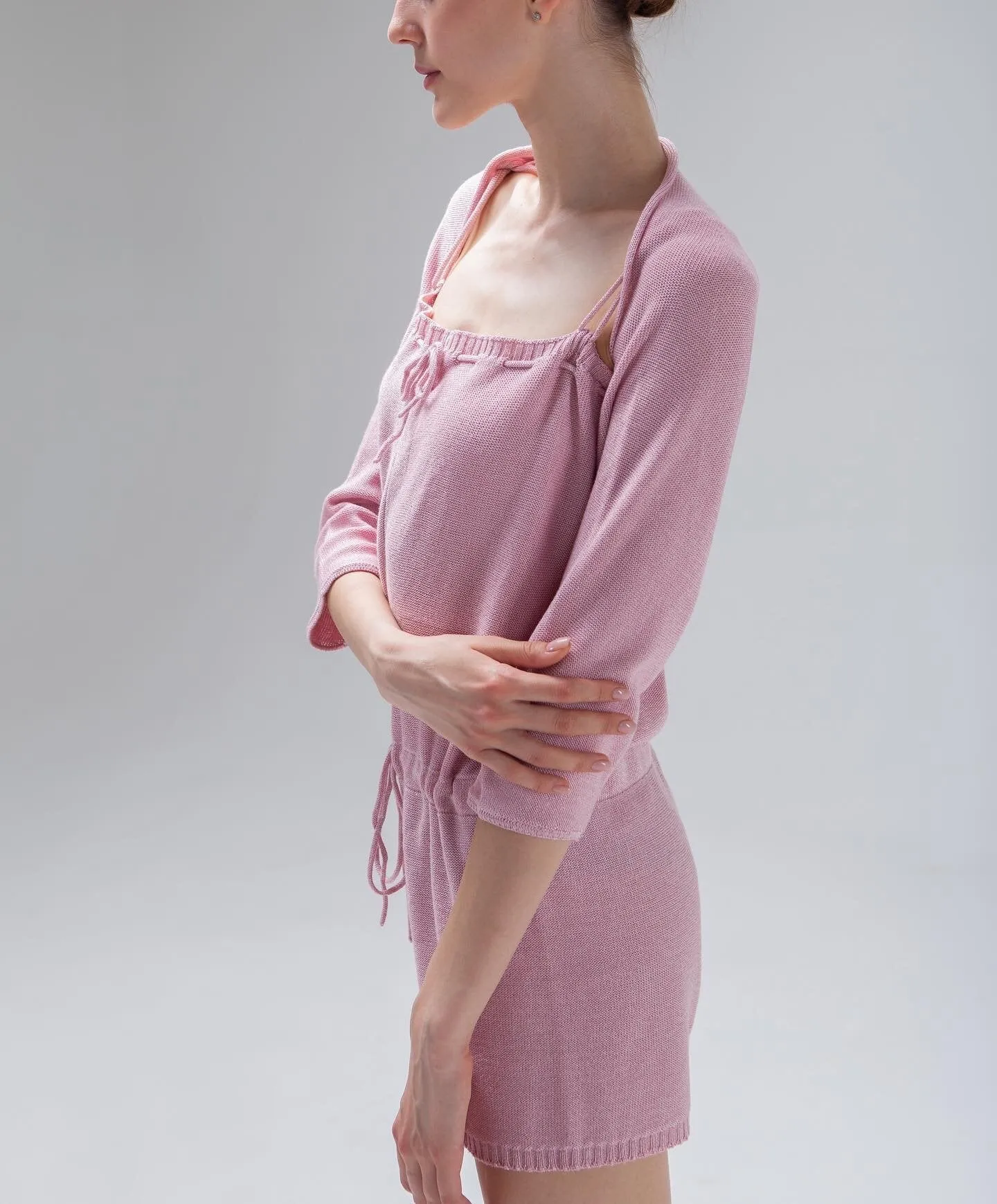 Rose Knitted Overall Shorts Warmer and Bolero Cardigan Set