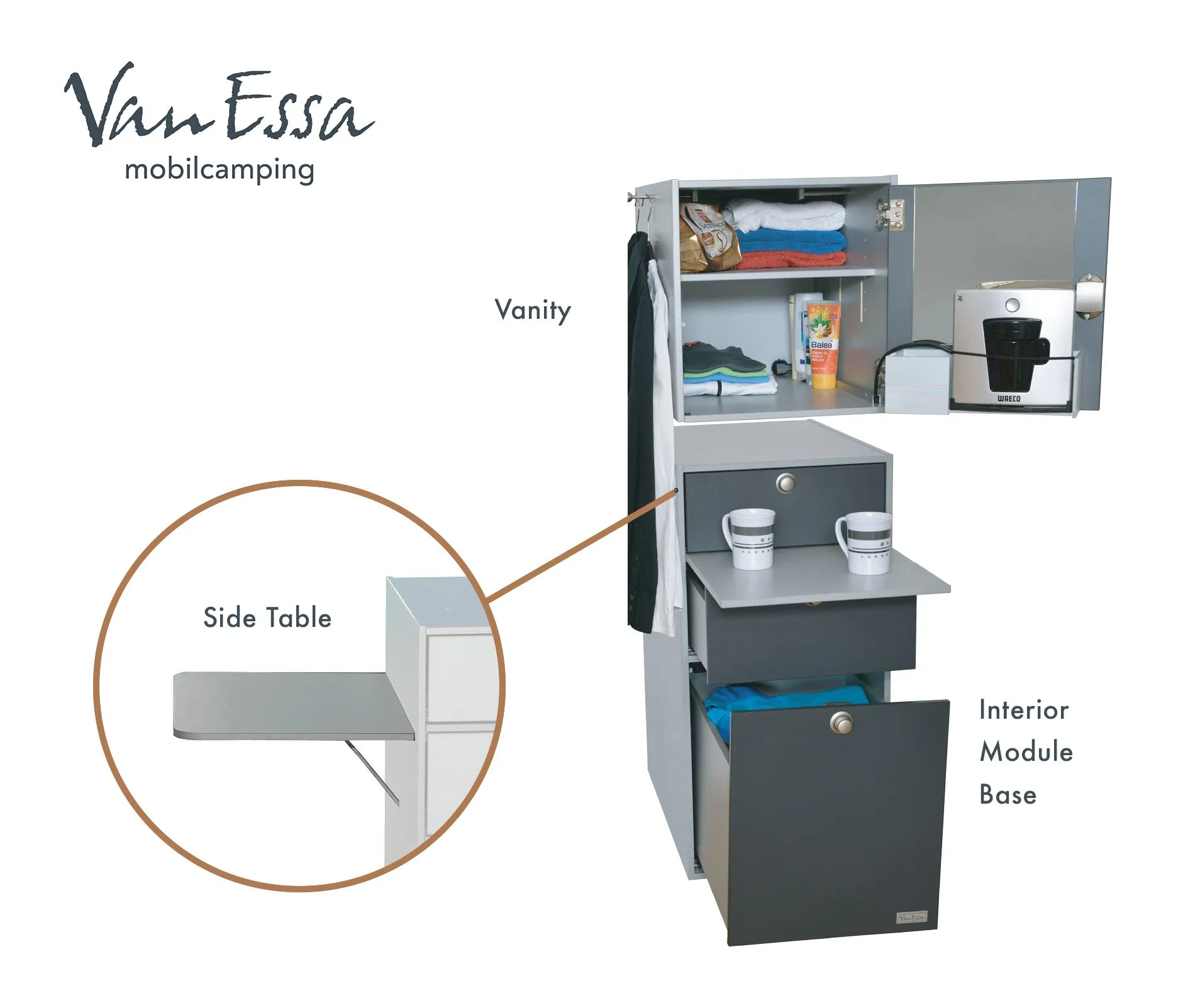 VanEssa Interior Storage Tower for Volkswagen T5/T6/6.1 California / Multivan / Transporter