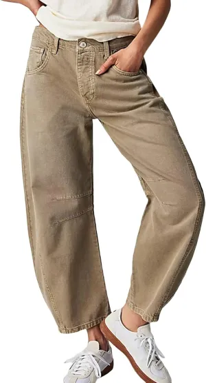 Women's Linen Summer Breathable Pant Trousers Elastic Waisted Wide Leg Slim-Fit Pants Business Work