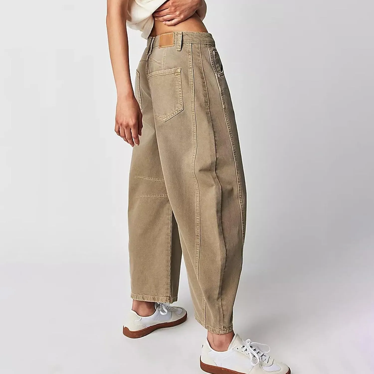 Women's Linen Summer Breathable Pant Trousers Elastic Waisted Wide Leg Slim-Fit Pants Business Work